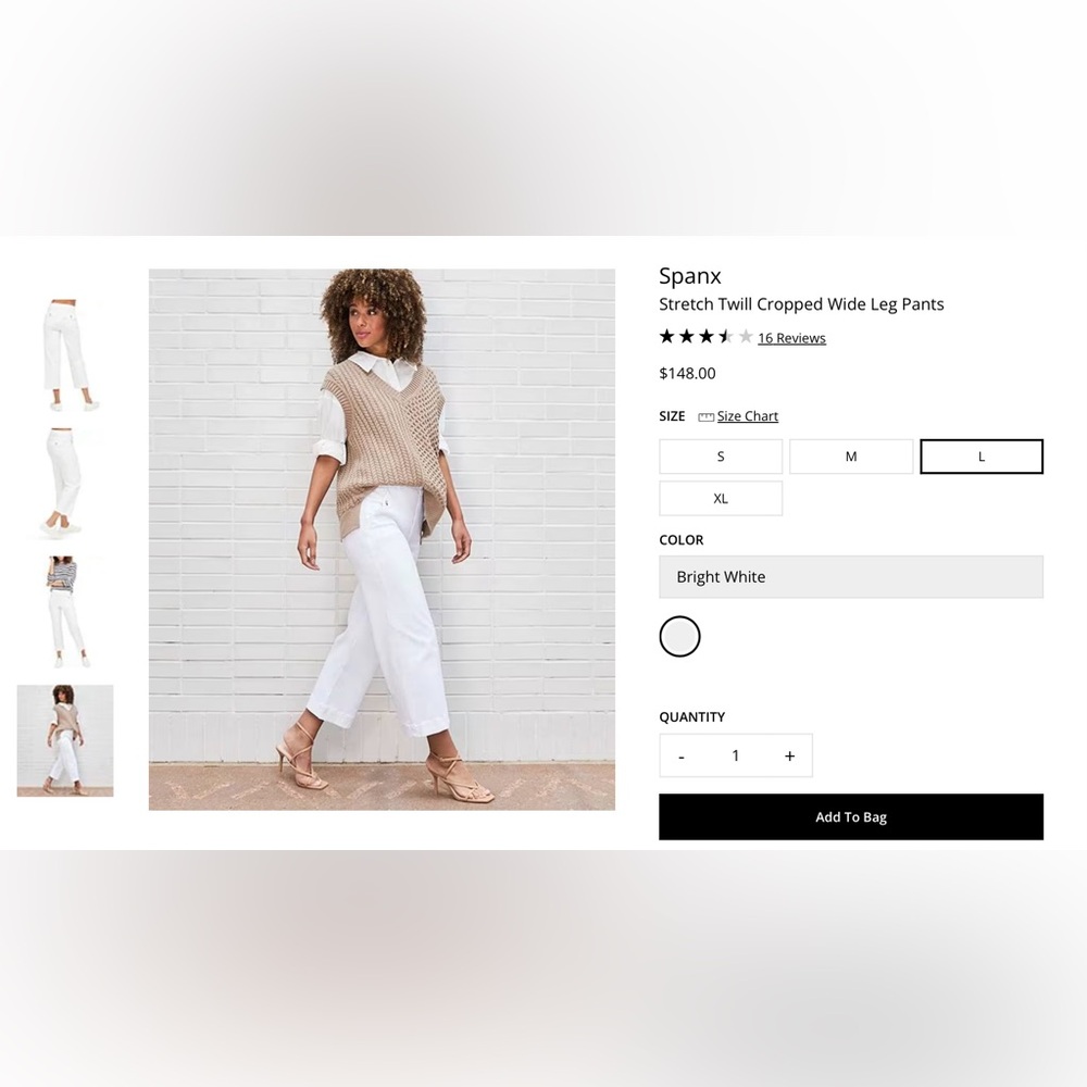 Spanx White Twill Cropped Wide Leg Pants